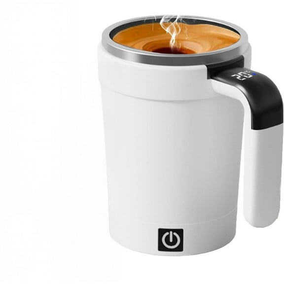 1pcs Self Stirring Coffee Mug with Lid, Magnetic Stirring Cup with Temp Display, Rechargeable Automatic Mixing Cup for Coffee,  Hot Chocolate (White)
