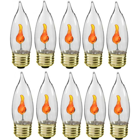 Creative Hobbies® 3 Watt Flicker Flame Light Bulb - Flame Shaped, Flickering Orange Glow for Unique Ambience - E26 Standard Base, Box of 10