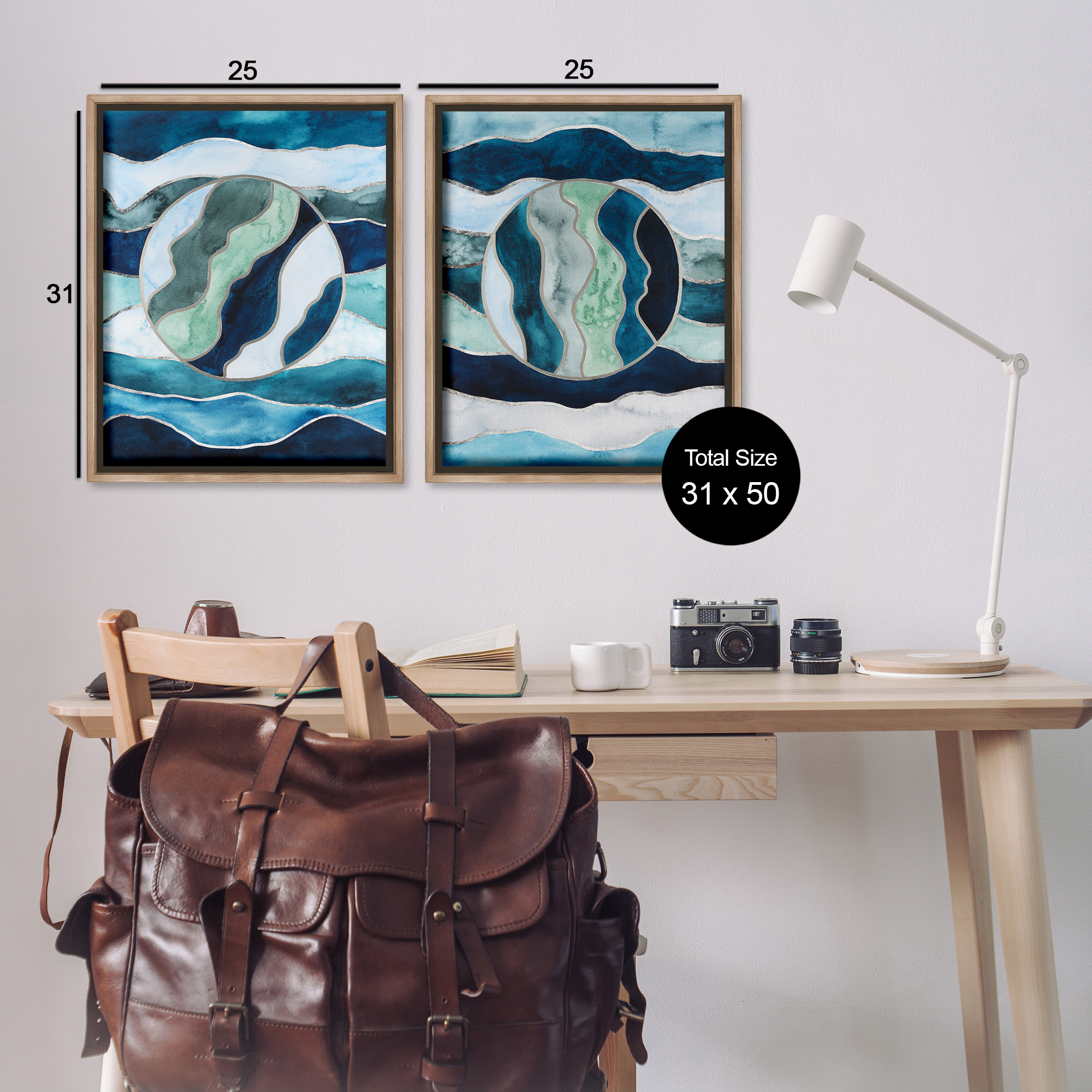 Stupell Industries Nautical Stained Glass Style Abstract Abstract Painting Brown Floater Framed Canvas Art Print Wall Art, 31 x 25, Set of 2