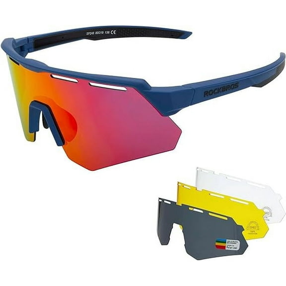 ROCKBROS Polarized Cycling Glasses with 4 Interchangeable Lenses Baseball Sunglasses for Men Womens UV400 Sports Sunglasses