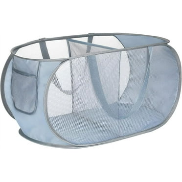 Luxspire Pop up Laundry Hamper, 70L Foldable Laundry Basket, 2 Compartments Mesh Laundry Basket with Side Pocket, Mesh Hamper, Portable Laundry Basket for Bathroom Dorm Travel, Grey