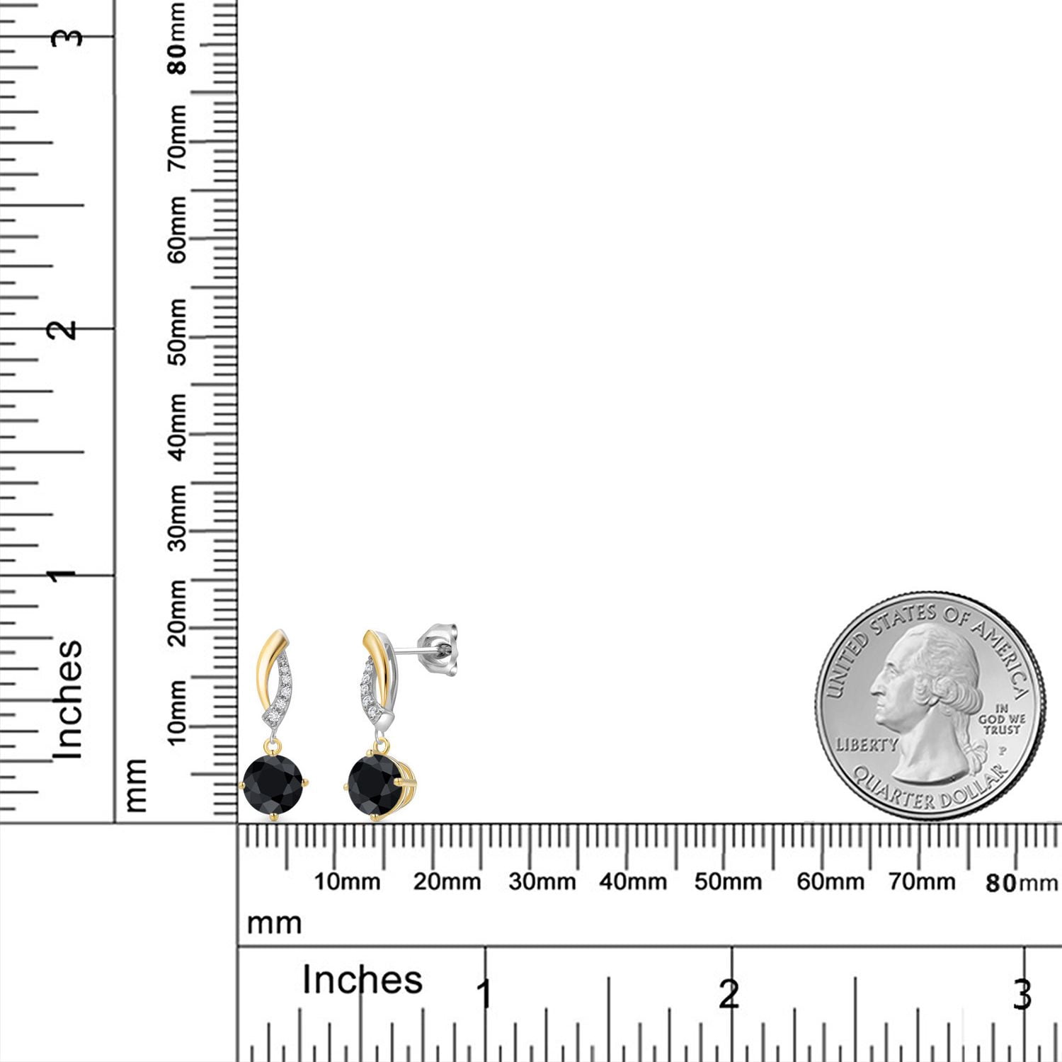 Gem Stone King 925 Silver and 10K Yellow Gold Black Sapphire and White Lab Grown Diamond Dangle Earrings for Women | 2.35 Cttw | Gemstone September Birthstone | Round 6MM