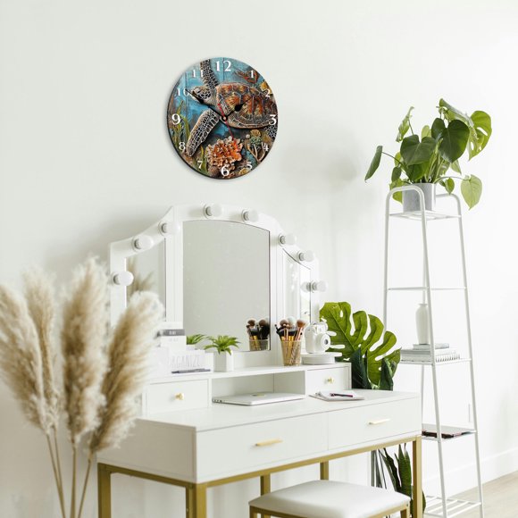 Reloj de pared con animales marinos para salón o dormitorio, con pantalla de 24 horas, tablero de madera densa y diseño moderno y decorativo para colgar.