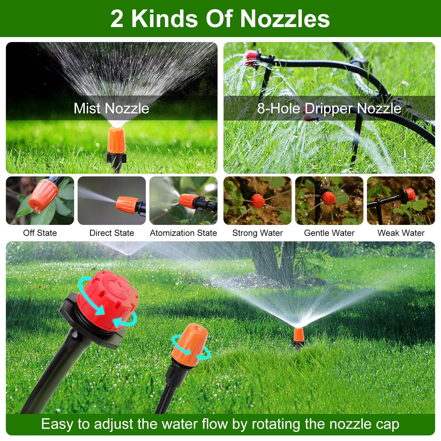 Moclever 164FT Drip Irrigation Kit Automatic Garden Irrigation System Misting Plant Watering Drip Kit for Garden Greenhouse Flower Bed Patio Lawn, Black