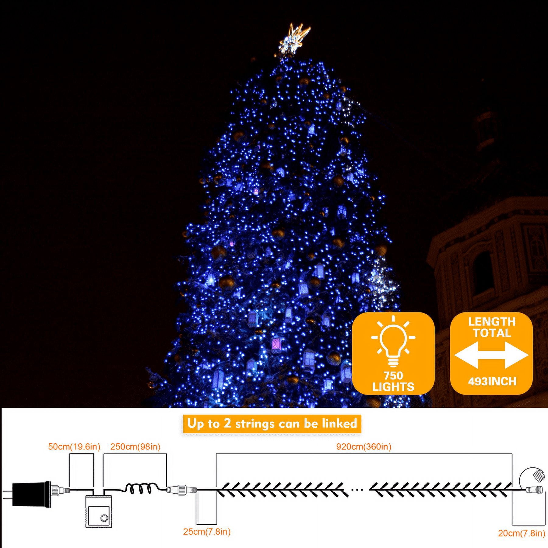 750 LED String Lights Cluster Lights - 41ft Blue Green Wire Outdoor Waterproof Lights, Plug in Indoor String Lights with 8 Modes & Timer Memory for Xmas, Christmas Tree
