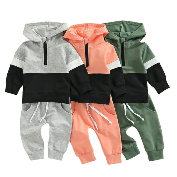 KYAIGUO Newborn Baby Hoodie 2PCS Outfits Boys Girls Sweatshirt Set Long Sleeve Patchwork Sweatsuit Jogging Spring Fall Sportswear Suit for 0-24 Months