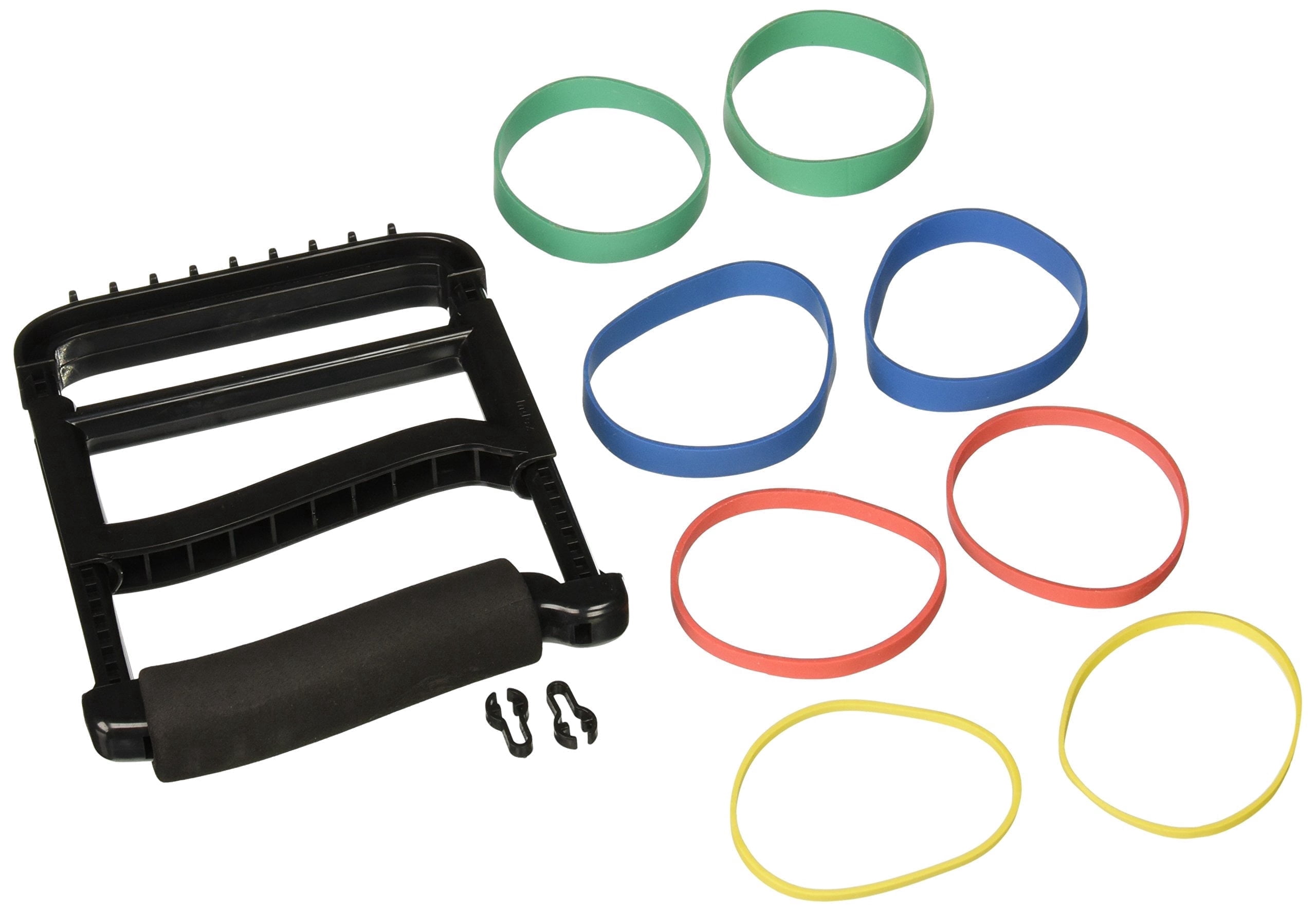 Rolyan Ergonomic Hand Exerciser with Padded Handle, Adjustable Grip Strength Trainer with 4 Color‑Coded Rubber Bands, Finger & Hand Exerciser for Therapy, Rehab, Strength Training, Black