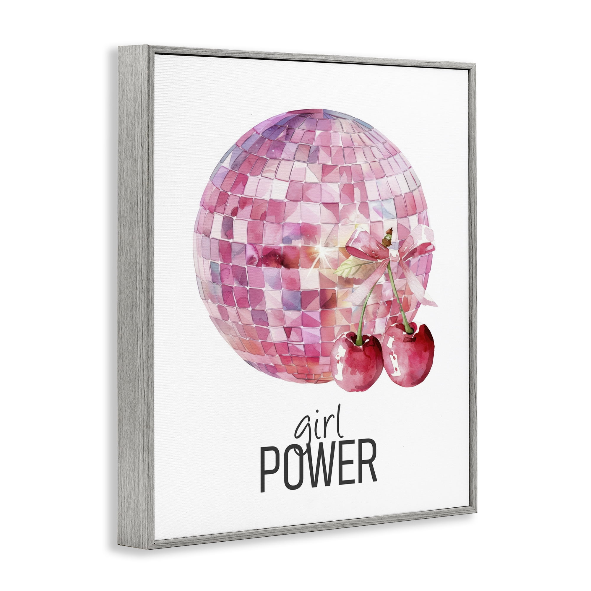 Girl Power Disco Cherries Gray Framed Giclee Art, design by Kim Allen