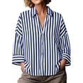 thumbnail image 3 of AnuYalue Striped Shirt for Womens 3/4 Sleeve Casual Boyfriend Blouse Tops Loose Fit Lapel Collar Dressy Work Shirts, 3 of 8