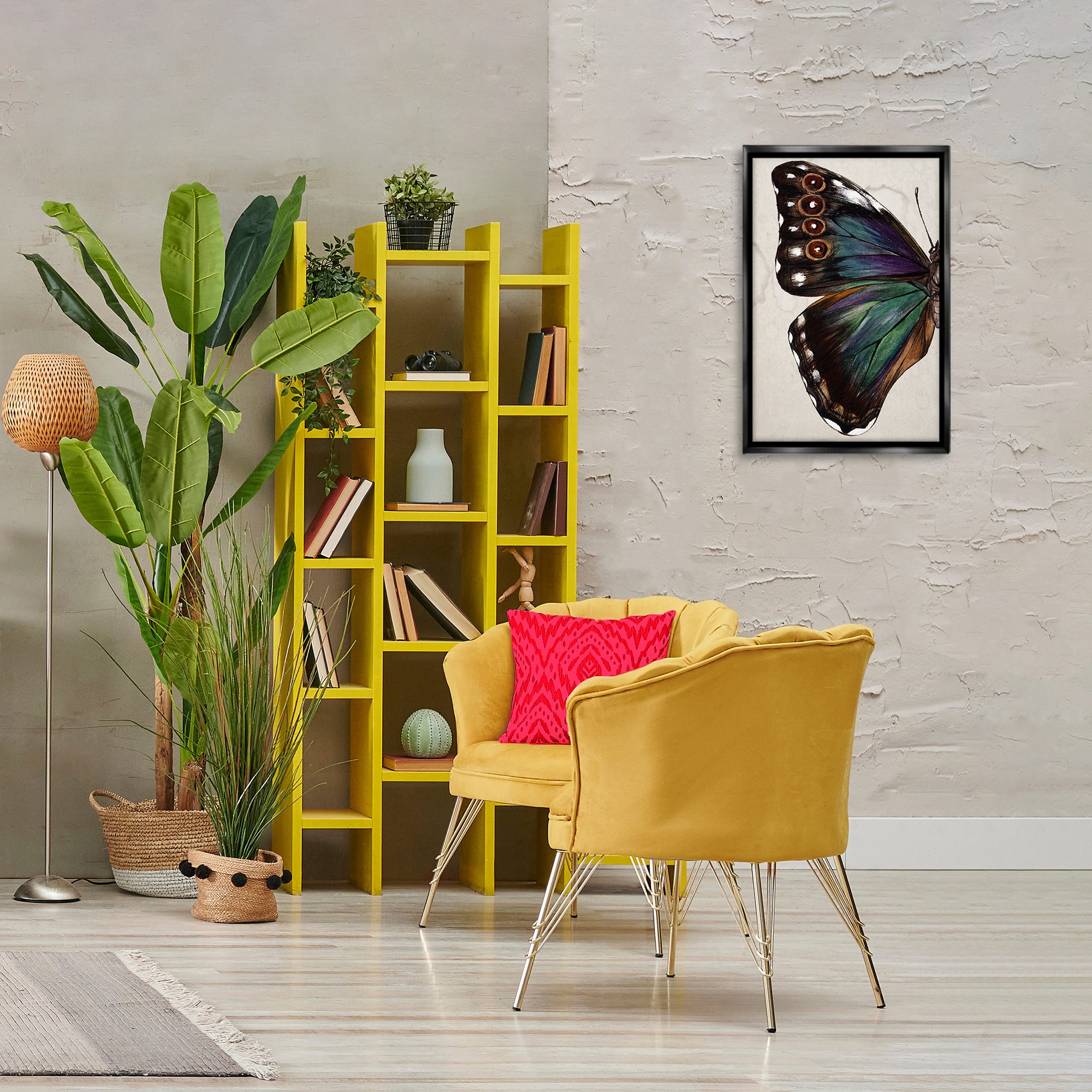 Stupell Industries Traditional Butterfly Wing Animals & Insects Painting Black Floater Framed Canvas Art Print Wall Art, 17 x 25