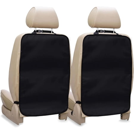 2 Pack Large Back Seat Protector for Kids Feet | Premium Waterproof Kick Mats | Durable Black Backseat Cover for Child to Protect from Dirt, Mud & Scratches | Automotive Travel Accessories