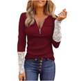 thumbnail image 1 of Mujeres sólido cuello en V manga larga encaje ahueca hacia fuera la camiseta Polluver blusa Tops Fridja FKASFK4476, 1 of 8