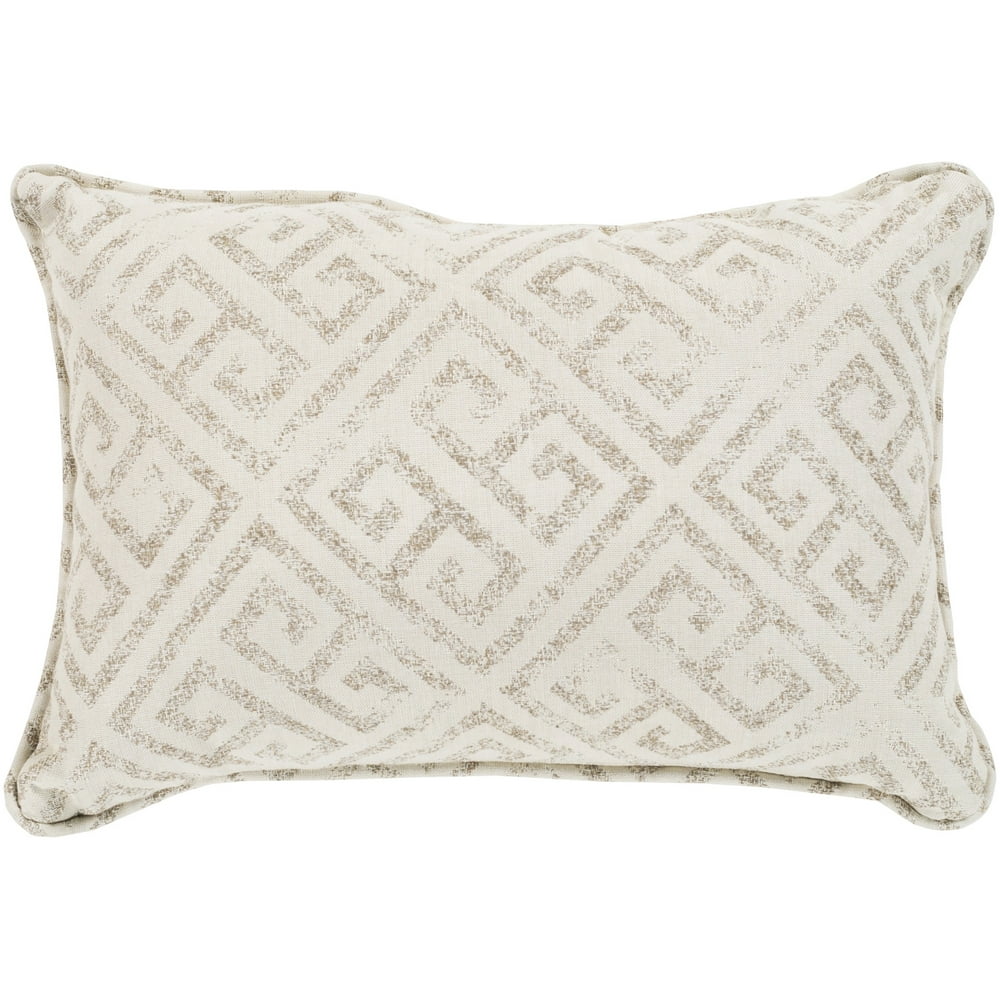 19" Ivory and Gray Rectangular Throw Pillow Cover