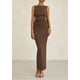 thumbnail image 3 of Vestido midi PRETTYGARDEN 2025, verano, sin mangas, fruncido, café, 3 of 9