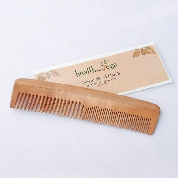 SoulGenie PureTress Handcrafted Neem Wood Hair Comb - 7 inch Dual Teeth Comb - Brown Color