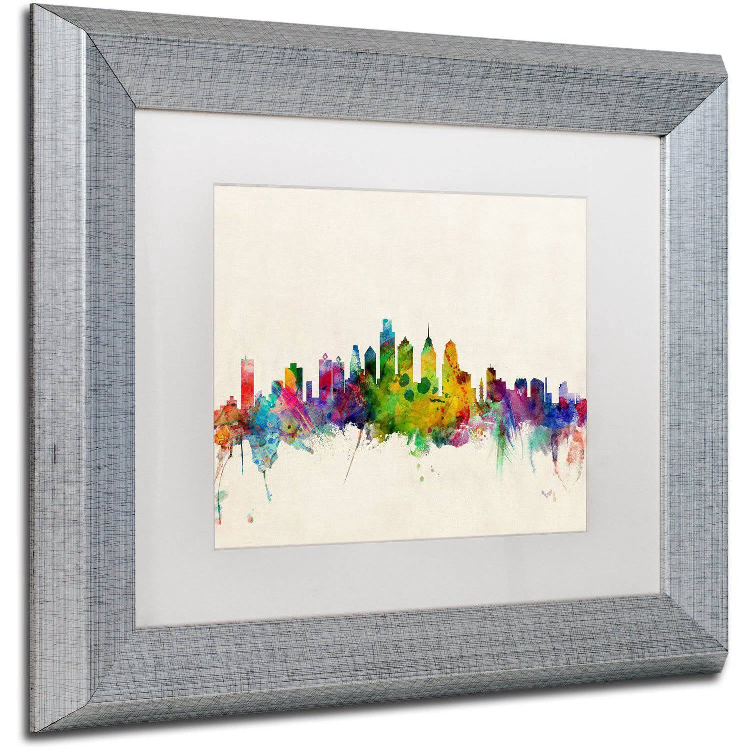 Trademark Fine Art "Philadelphia PA" Canvas Art by Michael Tompsett White Matte, Silver Frame