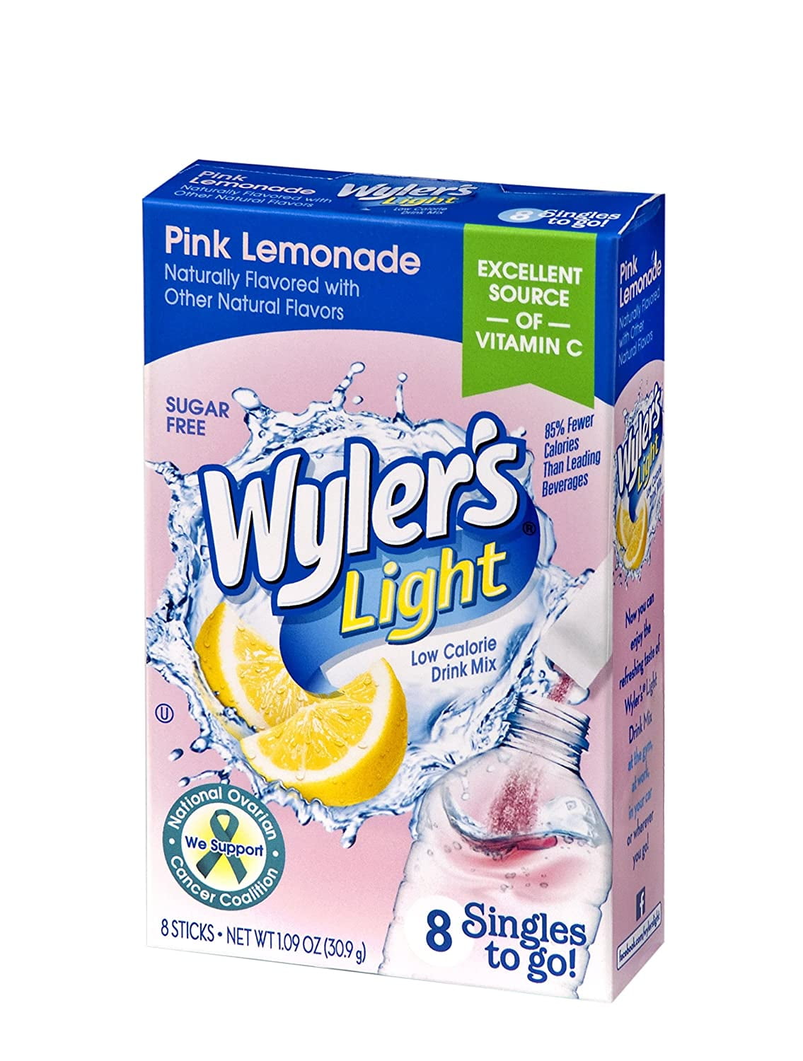 Wylers Light Singles To Go Powder Packets, Water Drink Mix, Pink Lemonade, 96 Single Servings