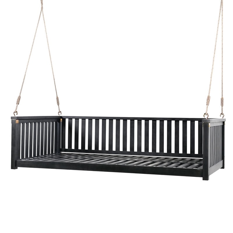 Patio Twin Size Garden Swing Bed, Wooden Porch Swing Frame with Ropes, Outdoor Hanging Swing for Garden, Backyard, Patio, Safe Sloped Design