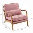 thumbnail image 2 of Modern Oak Single Lounge Chair with Lumbar Pillow and Solid Wood Frame, Upholstered Reading Armchair with Cushion, Double Padded Accent Chair for Living Room, Bedroom and Balcony, Pink, 2 of 9