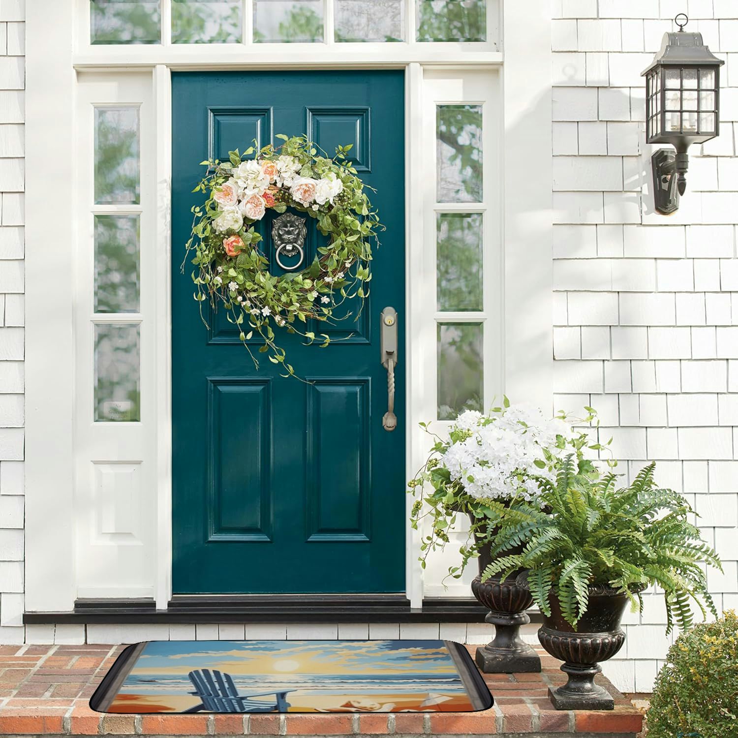 PHYHOO Summer Coastal Beach Door Mat, Ocean Cottage Shell Welcome Doormat Decorative Home Floor Mat, Non Slip Rubber Back and Water Absorption for Outdoor Indoor Entrance Decor 19.68*47.24 in