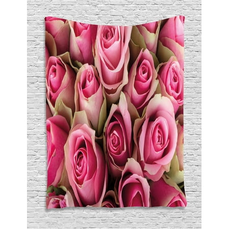 - Rose Tapestry, Blooming Fresh Pink Roses Festive Bridal Bouquet Romance Sweetheart Valentine, Wall Hanging for Bedroom Living Room Dorm Decor, 60W X 80L Inches, Pink Pale Green, by Ambesonne