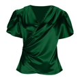 thumbnail image 7 of Sillenn Women's Satin V-Neck Blouse Puff Short Sleeve Wrap Front Ruched Waist Top Silky Slim Fit Elegant Satin Silk Shirt Dressy Casual Office Work Tops Trendy Going Out Cropped Blouses Green M, 7 of 7