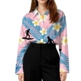 thumbnail image 5 of Womens Hawaiian Shirt Long Sleeve Ocean Wave Print Button Down Shirts Summer Beach Vacation Outfits, 5 of 5
