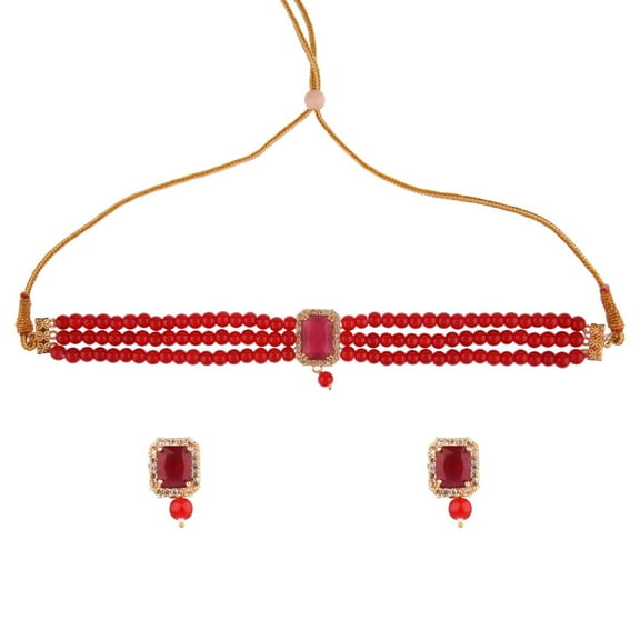 Efulgenz Indian Jewelry Bollywood CZ Crystal Beaded Faux Pearl Choker Necklace Earrings Set for Women