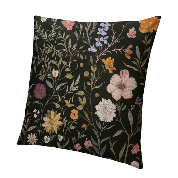 Autua Floral Pillow Covers Flower Throw Pillow Covers, Spring Summer Flower Black Pillow Case Decorative for Couch Home Living Room Sofa Bedroom 12x12in