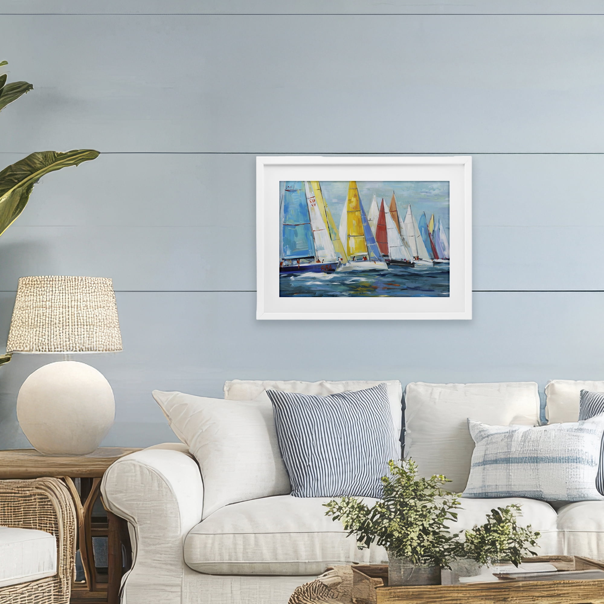 Stupell Industries Colorful Sails Coastal Scene White Framed Print Under Glass, design by Lorenzo Collective