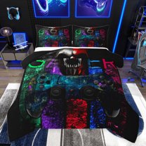 jejeloiu Kids Gamepad Full Comforter Set,Gamer Spooky Skull,Ultra Soft Reversible Decor,3-Piece