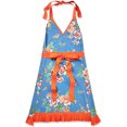 thumbnail image 3 of Vintage Style Blue and Orange Floral Kitchen Apron with Pockets 33", 3 of 5