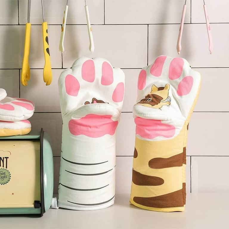 Oven Mitts Cute Cat Design Baking Gloves Heat Resistant Cooking Gloves  Potholder Funny Grilling Microwave Mittens Backer Kitchen Tools