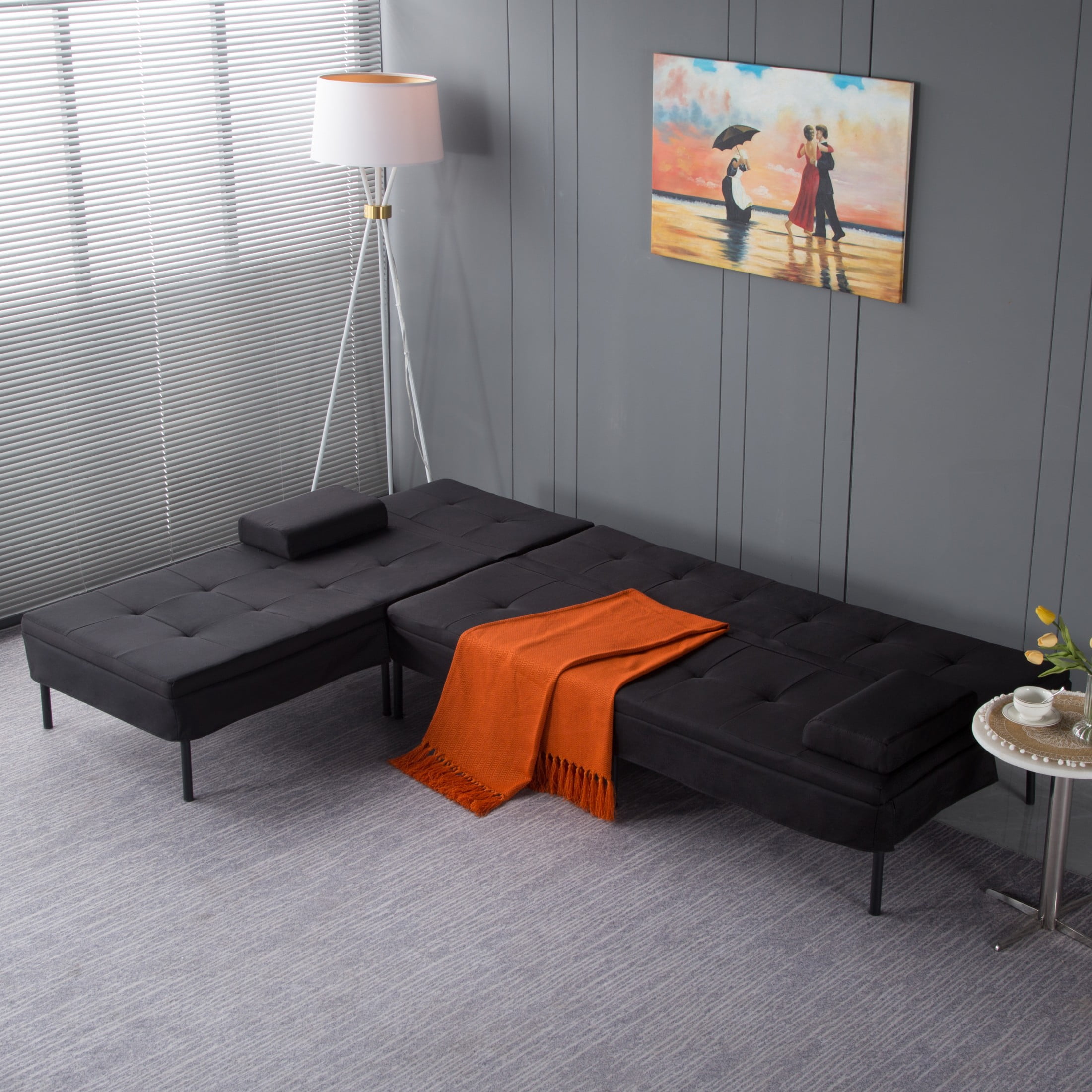 Gewnee 89.4” Sofa Sleeper Bed L-Shaped Sectional Couches,Convertible Sofa Bed for Living Room,Apartment（Black）