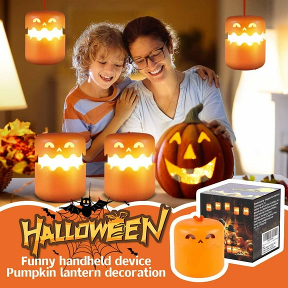 Halloween Pumpkin Night Lights with Smiling Face, Jack O Lantern Halloween Decorations Indoor Table Desk Decor Headlamp, Halloween Funny Portable Decorations for Adults and Kids