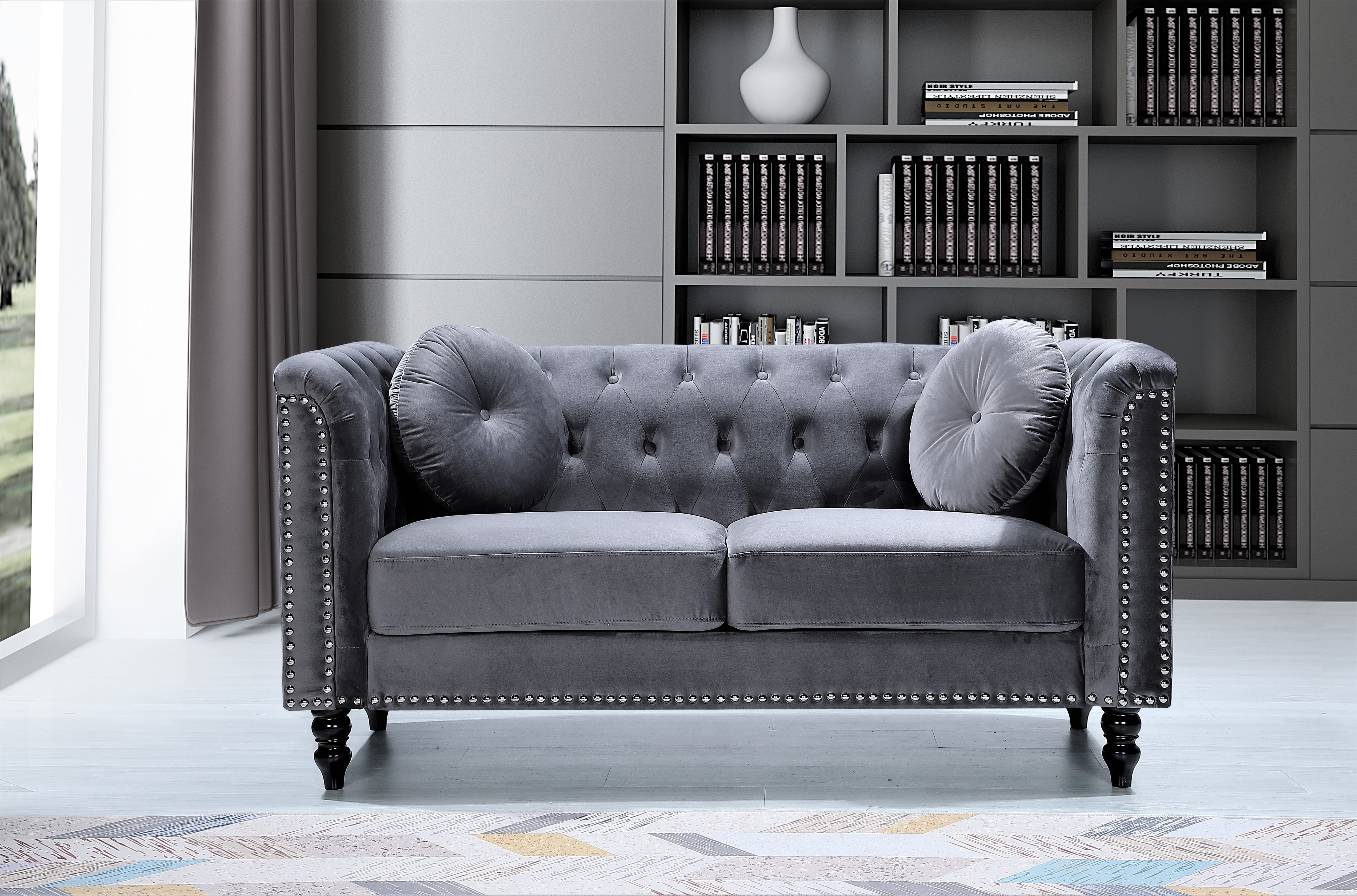 Uspridefurniture Lueck 2 Pcs Velvet Living Room Set, Sofa Loveseat,Gray