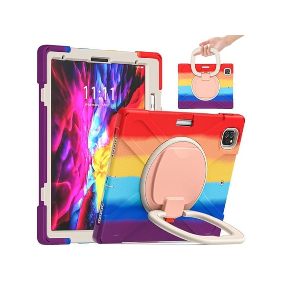 For iPad Air 13 inch 2024 M2, iPad Pro 12.9 inch 6th 5th 4th 3rd Gen 2022 2021 2020 2018 Shockproof Cover with Pencil Holder, Stand, Shoulder Strap