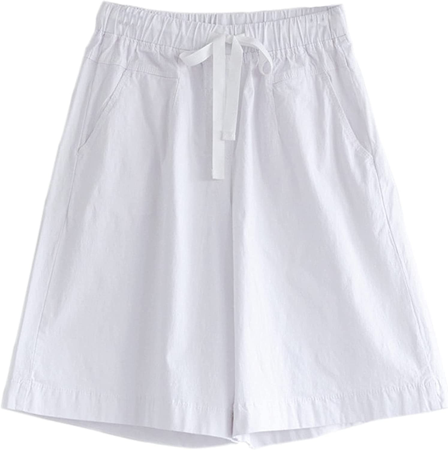 PIKADINGNIS Women's Bermuda Shorts Elastic Waist Drawstring Wide Leg