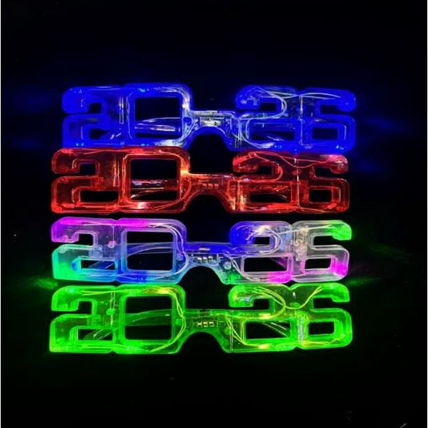 KAKOWELY 8 vasos de plástico 2026: gafas de fiesta de Año Nuevo 2026 con luces LED y números, gafas de sol graduadas para adultos, suministros para fiestas de Año Nuevo, colores surtidos.