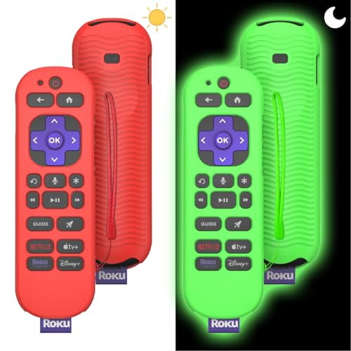 Roku Voice Remote Pro Case,2-Pack - Anti-Slip,Shockproof,Glow-in-the-Dark Lanyard