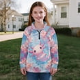 thumbnail image 5 of COEQINE Quarter Zip Sweatshirt for Girls 9-10 Years, Loose Fit Long Sleeve Pullover with Drop Shoulder, Comfortable Fall Clothes for School Workout, Axolotl Pink Flower, 5 of 7