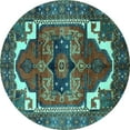 thumbnail image 1 of Ahgly Company Machine Washable Indoor Round Persian Turquoise Blue Traditional Area Rugs, 4' Round, 1 of 4