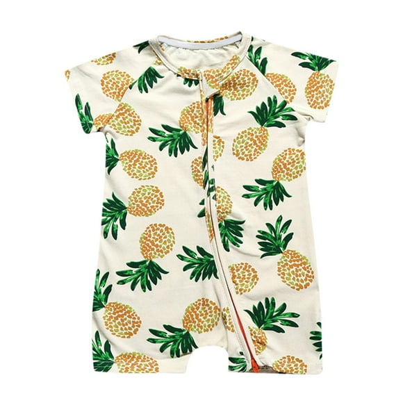 Newborn Onesies Boy Summer Baby Short Sleeved Print Double Zipper Crawl Suit Bodysuit Baby Boy Romper E 6 Months-12 Months