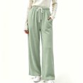 thumbnail image 4 of Sunnin Womens Waffle Knit Lounge Pants Drawstring Elastic Waist Slant Pockets Relaxed Straight Leg Trousers, 4 of 9