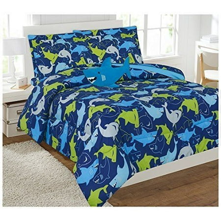 Fancy Linen 6pc Boy Twin Size Shark Dark Blue Comforter ...