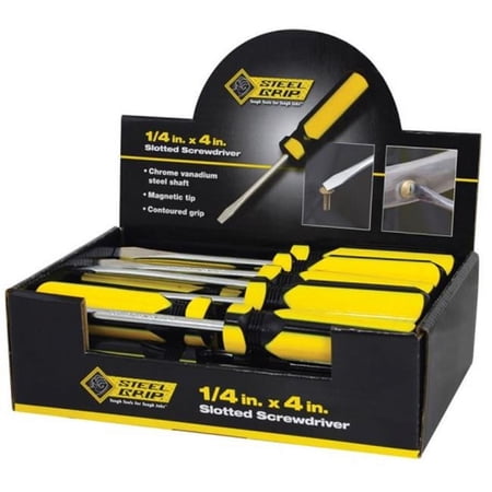 UPC: 0843518016374 | Steel Grip 2265353 0.25 x 4 in. Slotted Screwdriver Counter Top Display Steelgrip – pack of 24