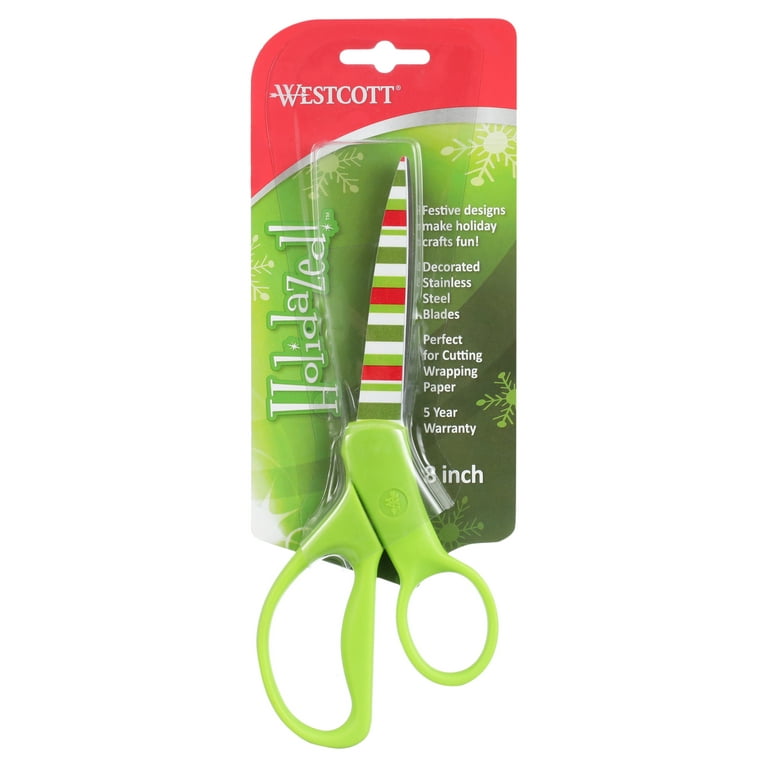 Westcott 8 inch Straight Holidazed Scissors - Green Handle, Stripes