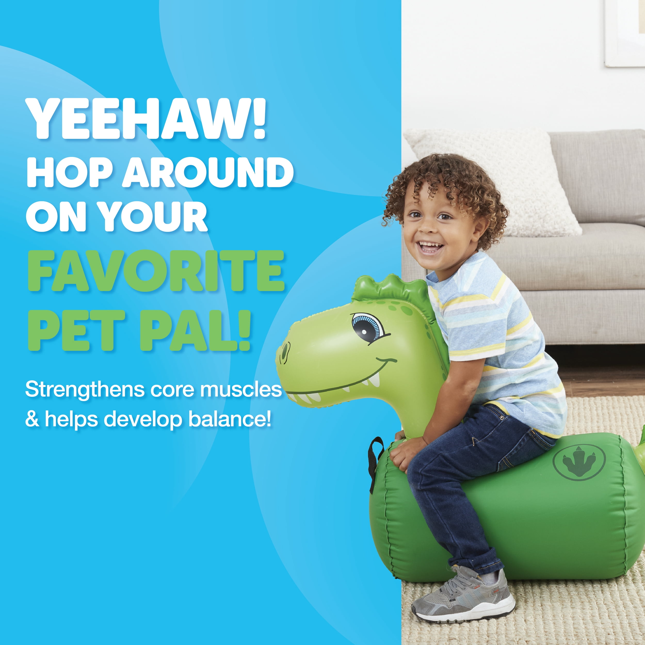 Waddle Green Dino Hip Hopper Inflatable Hopping Animal Bouncer, 85 lbs, Ages 2+