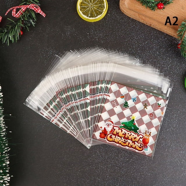 100Pcs Christmas Gift Bag Self Adhesive Cookies Candy Wrapping Bag Gift Bag