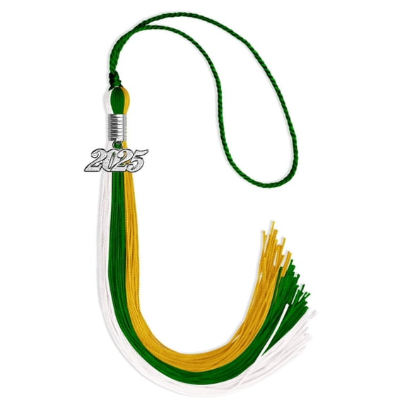 Endea Graduation Green/Gold/White Graduation Tassel with Silver Date Drop